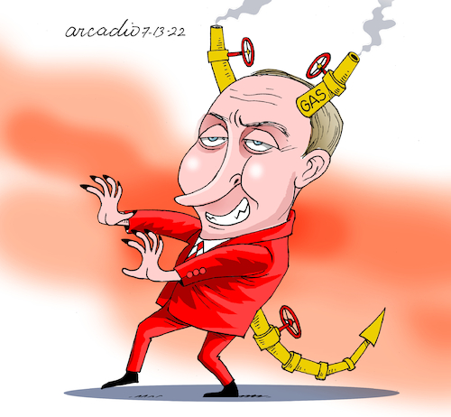 Cartoon: Putin the gas devil. (medium) by Cartoonarcadio tagged putin,weapons,gas,europe,russia