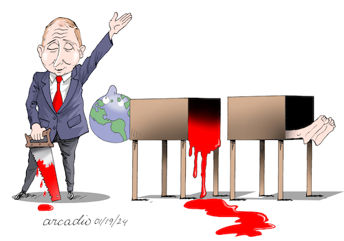 Cartoon: Putin the war magician (medium) by Cartoonarcadio tagged putin,wars,ukraine,un,russia