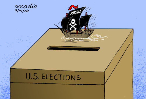 Cartoon: Russia and U.S. elections. (medium) by Cartoonarcadio tagged elections,usa,democracy,russia