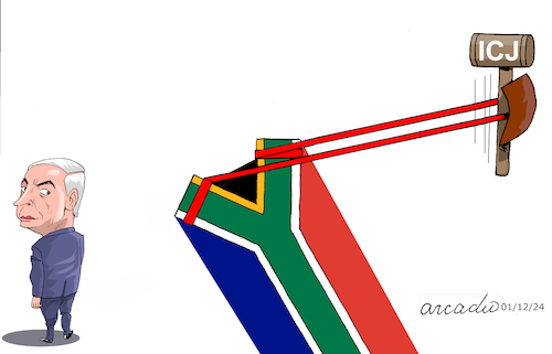 Cartoon: South Africa vs Israel (medium) by Cartoonarcadio tagged israel,south,africa,icj,courts