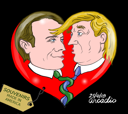 Cartoon: Souvenir. (medium) by Cartoonarcadio tagged trump,macron,usa,france,europe,america