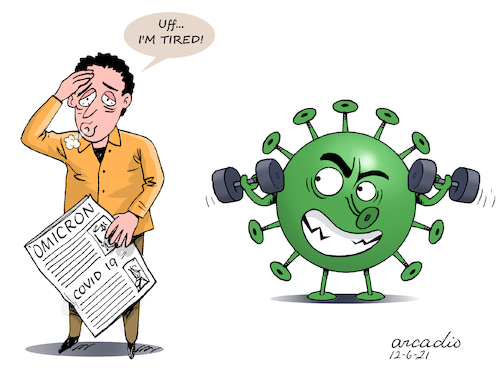 Cartoon: The Covid 19 stronger. (medium) by Cartoonarcadio tagged omicron,covid,19,coronavirus,pandemic,vaccination