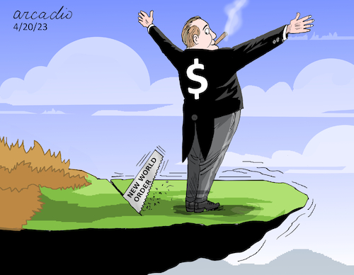 Cartoon: The dollar faced. (medium) by Cartoonarcadio tagged economy,finances,dollar,yuan