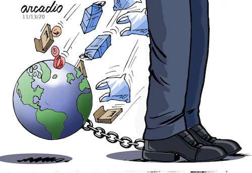 Cartoon: The Earth...our prisoner. (medium) by Cartoonarcadio tagged planet,earth,pollution,deforestation,global,warming