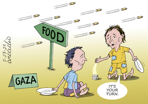 Cartoon: The hard life of children -Gaza (medium) by Cartoonarcadio tagged children,gaza,hunger,israel