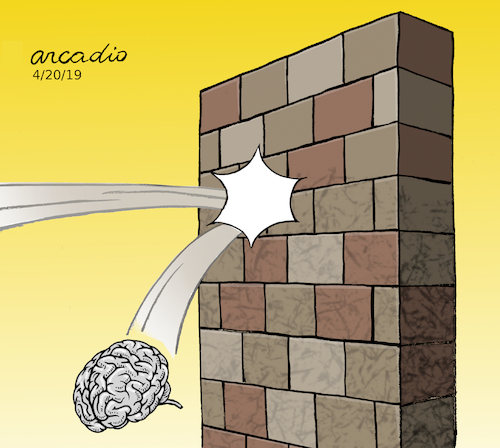 Cartoon: The intelligence crash. (medium) by Cartoonarcadio tagged wall,usa,trump,intelligence