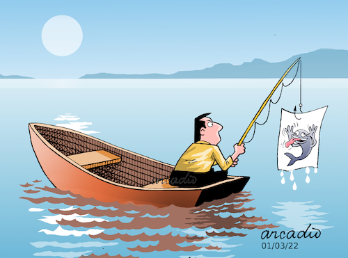 Cartoon: The mocking fish. (medium) by Cartoonarcadio tagged fish,fisherman,water,humor