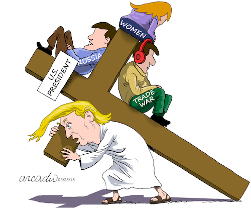 Cartoon: The passion of Trump. (medium) by Cartoonarcadio tagged america,trump,women,trade,war,russia,washington,us,president