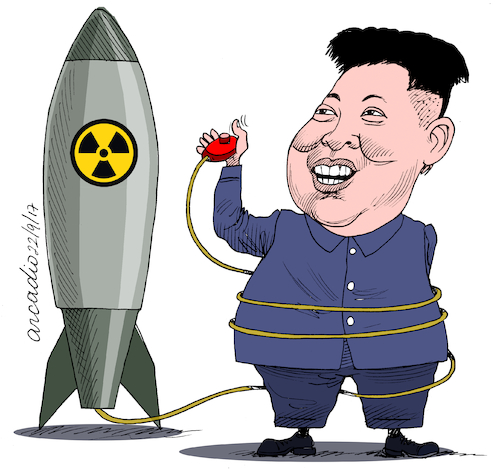 Cartoon: The Rocketman. (medium) by Cartoonarcadio tagged kim,jong,un,trump,usa,north,korea,asia,america,weapons