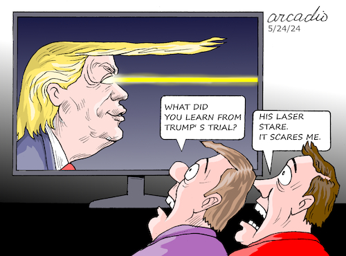 Cartoon: The Trump laser stare. (medium) by Cartoonarcadio tagged trump,trial,us,courts,elections