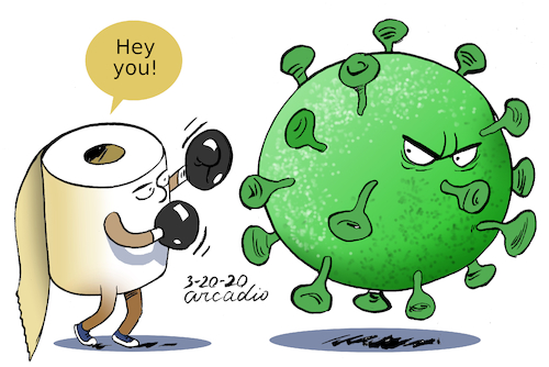Cartoon: Toiler paper and corona virus. (medium) by Cartoonarcadio tagged corona,virus,crisis,health,toilet,paper,world