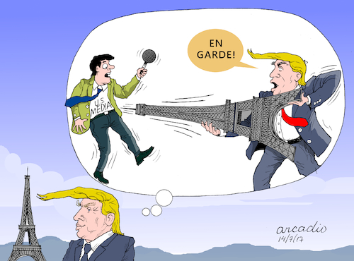 Cartoon: Trump-Paris and the Media. (medium) by Cartoonarcadio tagged trump,paris,media,us,presidente,washington,press