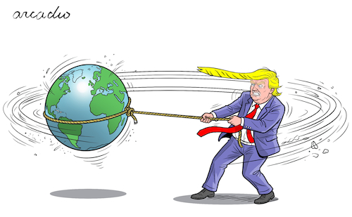 Cartoon: Trump is causing global tension. (medium) by Cartoonarcadio tagged trump,world,wars,conflicts,iran,middle,east
