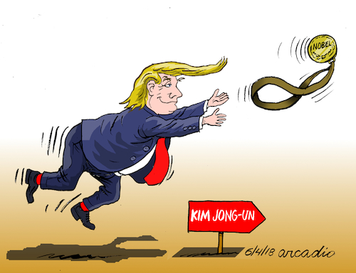 Cartoon: Trump wish the Nobel Prize. (medium) by Cartoonarcadio tagged nobel,peace,prize,usa,us,president