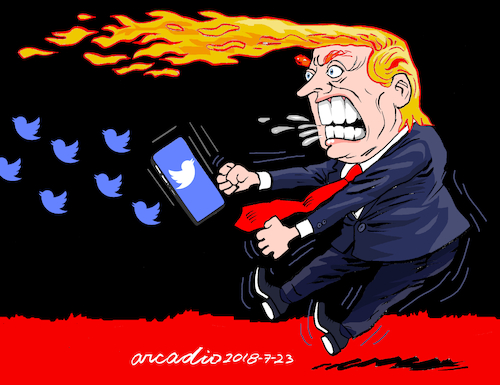 Cartoon: Twitter with fire and fury. (medium) by Cartoonarcadio tagged trump,twitter,iran,us,president