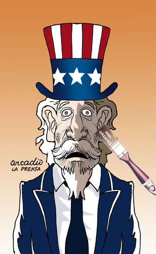 Cartoon: Uncle Sam suffers miscegenation. (medium) by Cartoonarcadio tagged usa,minorities,miscegenation,whites,latinos