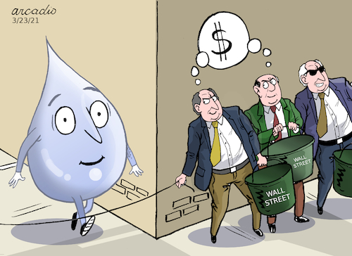 Cartoon: Wall Street trades water. (medium) by Cartoonarcadio tagged water,wall,street,planet,people,money