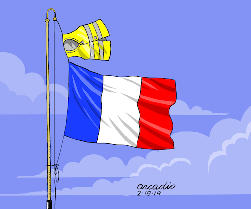 Cartoon: Yellow vests very visible. (medium) by Cartoonarcadio tagged france,paris,yelow,vests,europe