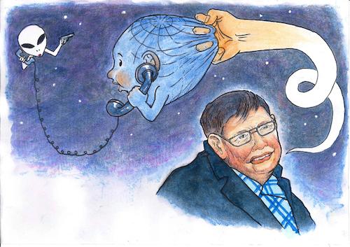 Cartoon: Hawking said (medium) by Lv Guo-hong tagged hawking,warning,aliens
