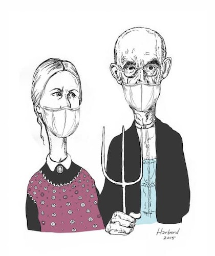 Cartoon: American Gothdemic (medium) by Harbord tagged american,gothic,pandemic,facemasks,covid