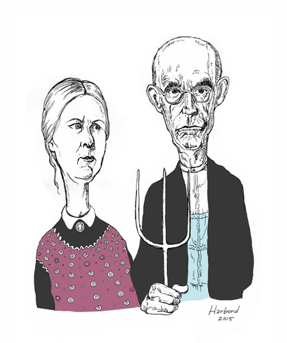 Cartoon: American Gothic caricature (medium) by Harbord tagged american,gothic,grant,wood,caricature