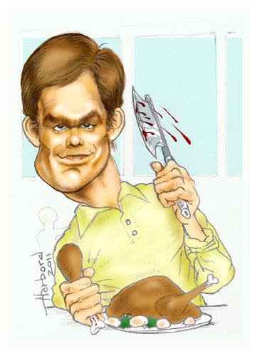 Cartoon: Dexter caricature Meaner version (medium) by Harbord tagged dexter,morgan,michael,hall,killer