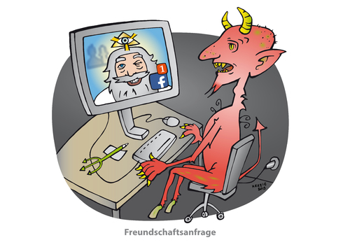 Cartoon: Freundschaftsanfrage (medium) by toonwolf tagged satan,teufel,gott,freundschaft,facebook,soziales,netzwerk