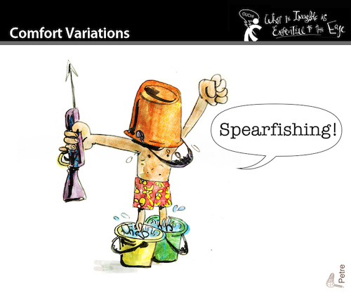 Cartoon: Comfort Variations (medium) by PETRE tagged spearfishing,speerfischen,idealization,unreality