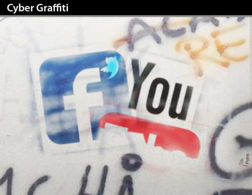 Cartoon: Cyber Graffiti (medium) by PETRE tagged graffiti,stencil,facebook,social,nets