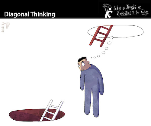 Cartoon: Diagonal Thinking (medium) by PETRE tagged thoughts,gedanken,thinking