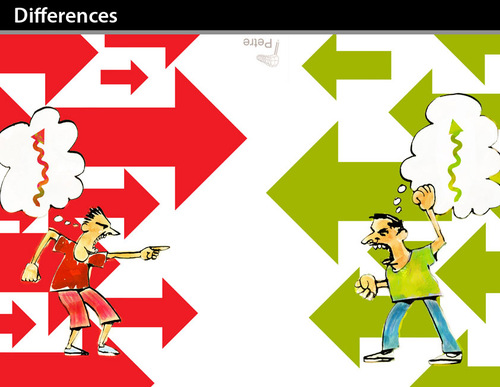Cartoon: Differences (medium) by PETRE tagged against,opposite,discussion