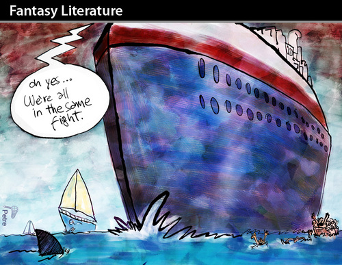 Cartoon: Fantasy literature (medium) by PETRE tagged ships,travels,social,politics