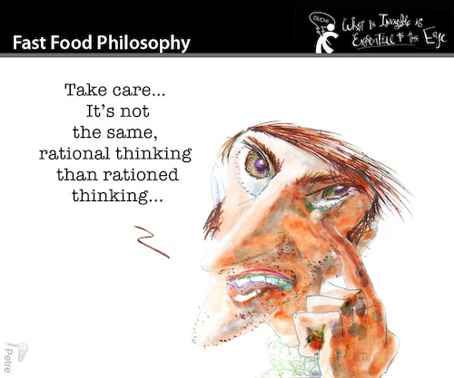 Cartoon: Fast Food Philosophy (medium) by PETRE tagged thinking,toughts,rational