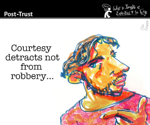 Cartoon: Post Trust (medium) by PETRE tagged posttruth,politics,speech,robbery