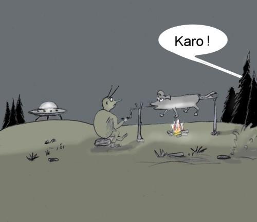 Cartoon: Koira on poissa (medium) by Hezz tagged försvunnen,hund,alien,gebraten
