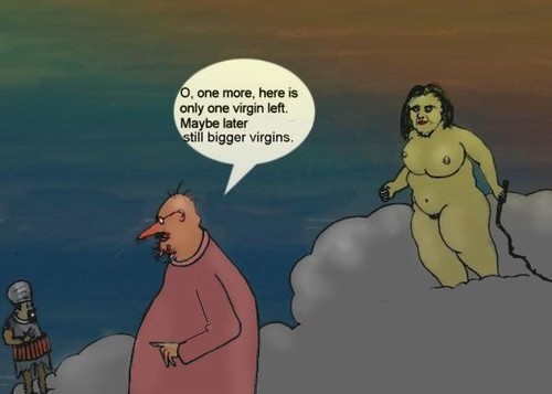 Cartoon: Lack of virgins for siuciders (medium) by Hezz tagged virgin,siucider,god,heaven