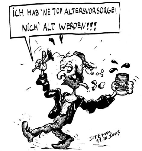 Cartoon: Arm trotz Riester? Mir egal! (medium) by Matthias Stehr tagged riester,rente,altersarmut