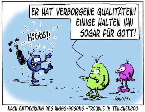 Cartoon: Trouble im Teilchenzoo (medium) by Matthias Stehr tagged higgs,boson,cern,gott