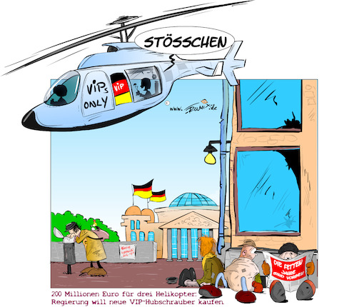 Cartoon: 200 Millionen fuer 3 VIP-Helis (medium) by Trumix tagged vip,hubschrauber,bundesregierung,sondervermoegen,schuldenbremse,armut,vip,hubschrauber,bundesregierung,sondervermoegen,schuldenbremse,armut