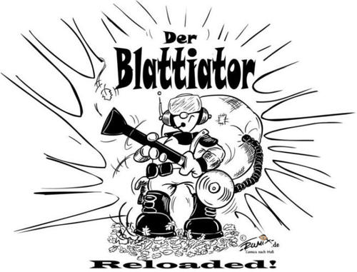Cartoon: Blattiator - Reloaded (medium) by Trumix tagged herbst,laubbläser,laub,laubsauger,hausmeister,ordnung,trummix,blatt