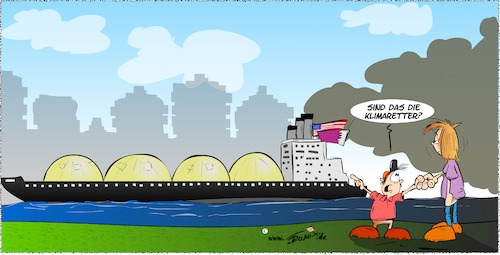 Cartoon: Endlich die Klimaretter kommen (medium) by Trumix tagged klimaretter,lng,fluessiggas,klima,klimakriese,fraking,klimaretter,lng,fluessiggas,klima,klimakriese,fraking