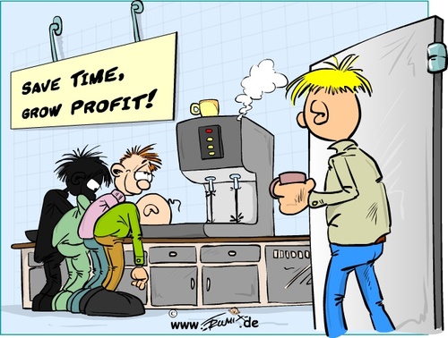 Cartoon: Grow profit (medium) by Trumix tagged kaffee,küche,tränke,timemanagement,time,is,money,zeitsparen