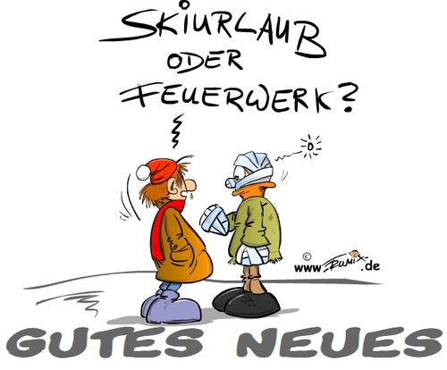 Cartoon: Happy New Year (medium) by Trumix tagged boeller,feuerwerk,knaller,party,raketen,silvester,ski,skifahren,skiurlaub,trummix