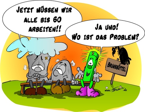 Cartoon: Lass laufen Kumpel (medium) by Trumix tagged 60,jahre,atom,bundesregierung,kkw,laufzeiten,reaktor,trummix,tags,energiepolitik,energie,geld,politik,lobbyismus,lobby,wirtschaft,verzögerung,verspätung,stillstand,aussteigerprogramm,laufzeitenverlängerung,kernkraftwerk