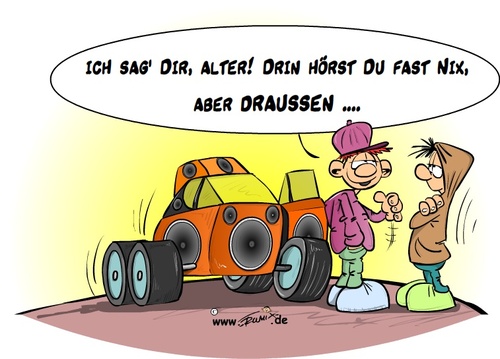 Cartoon: Neues von der TuningMesse (medium) by Trumix tagged aufmotzen,friedrichshafen,world,tuning,trummix,speaker,lautsprecher,musik,laute,bumm,bass,auto