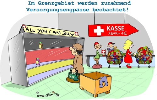 Cartoon: Starker Franken (medium) by Trumix tagged ausverkauf,euro,flucht,franken,kaufen,stark,trummix