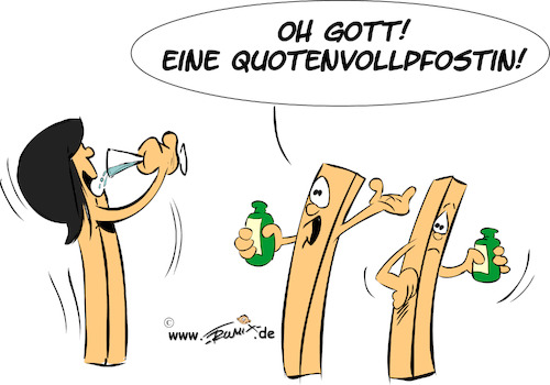 Cartoon: Vollpfosten (medium) by Trumix tagged vollfpfosten,vollpfostin,quote,quotenfrauen,quotenmann,frauenquote,maennerquote,gerechtigkeit,vollfpfosten,vollpfostin,quote,quotenfrauen,quotenmann,frauenquote,maennerquote,gerechtigkeit