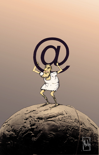 Cartoon: Atlas Internet Gott (medium) by Hule tagged medien