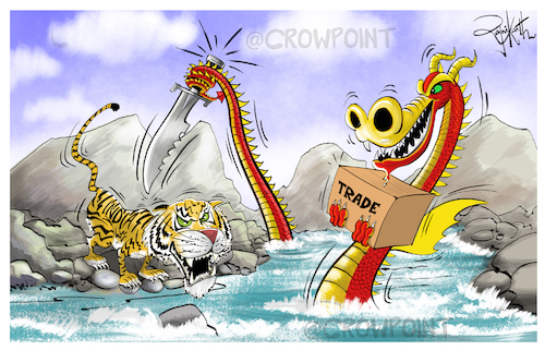 Cartoon: China (medium) by crowpoint tagged china,india,border