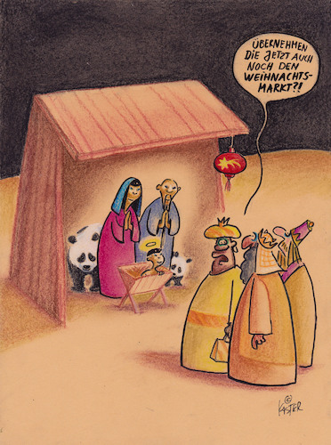 Cartoon: chinamarkt (medium) by Petra Kaster tagged weihnachten,marktwirtschaft,chinesen,wirtschaft,christentum,christus,weihnachten,marktwirtschaft,chinesen,wirtschaft,christentum,christus